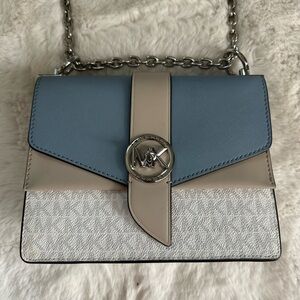 Michael Kors Elegant Blue and Cream Crossbody Bag